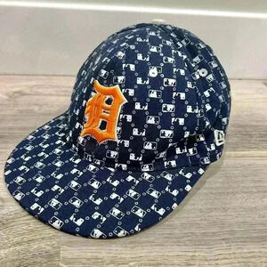 Detroit Tigers MLB Allover Logo Fitted Baseball Hat Cap Navy Cotton Size 6 3/4